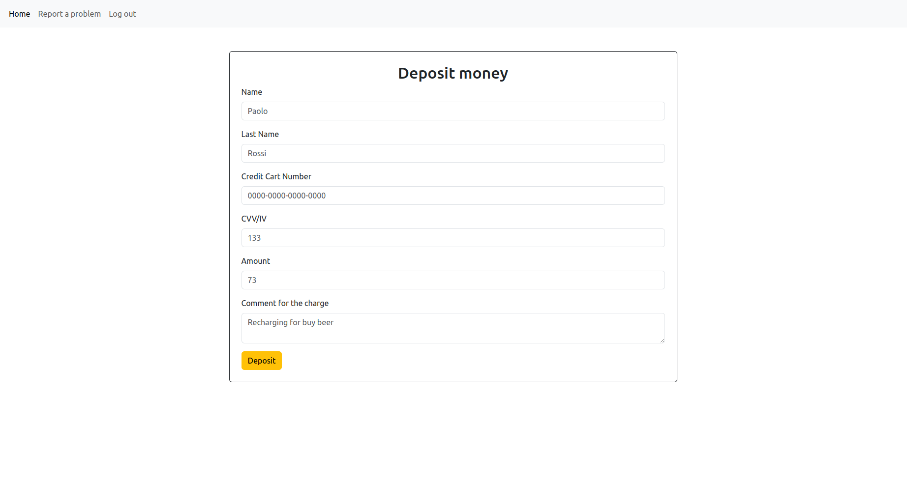 Bank deposit page